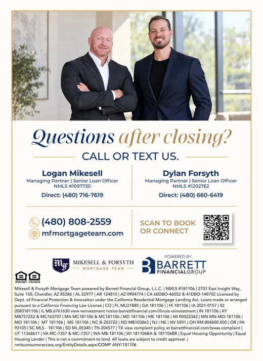 Closing card back: Questions after closing? Call or text us