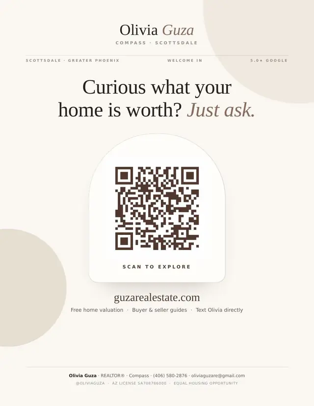 Olivia Guza open house sign with QR code